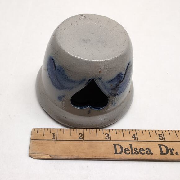 Rowe Pottery Works Heart Cutout Candle Crock Holder Votive Salt Glaze Folk Art - Picture 9 of 10